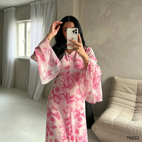 Robe Abaya à imprimé floral musulman, robe longue à manches évasées, col en V, en mousseline de soie, vêtements islamiques modestes pour femmes, tenue décontractée pour tous les jours