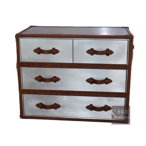 ตู้ลิ้นชักสไตล์อเมริกันวินเทจอุตสาหกรรมฮาร์ดแวร์โลหะหนังวัสดุอะลูมิเนียมโบราณตู้หลายด้านสำหรับบ้าน - Product Image 4