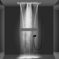 Douche LED pour salle de bain 300*900MM gris anthracite, ensemble de douche à 5 fonctions avec mitigeur thermostatique