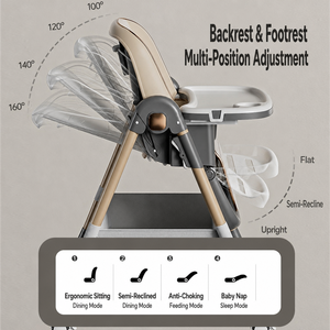 Silla Alta Multifuncional para Bebé, Plegable y <span class=keywords><strong>Reclinable</strong></span>, Altura Ajustable, con Doble Bandeja, Silla de Comedor para Niños - Product Image 3
