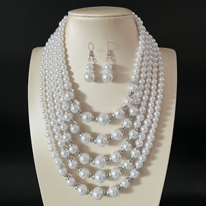 Collana di perle multistrato alla moda, lussuosa, esagerata con perline, nobile ed elegante - Product Image 3