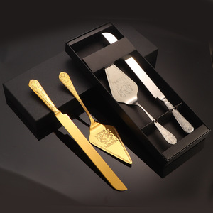 Stainless Steel <b>Cake</b> Knife And Spatula Set Embossed Gold Finish Birthday Party Cutlery Reusable <b>Cake</b> <b>Decorating</b> <b>Supplies</b> - Product Image 3