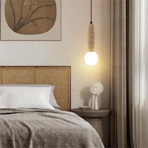 โคมไฟห้อยเพดานสไตล์วาบิซาบิแบบญี่ปุ่น ทำจากหินอ่อนสีเหลือง สายไฟยาว โคมไฟข้างเตียง โคมไฟตกแต่งพื้นหลัง โคมไฟระย้า - Product Image 2