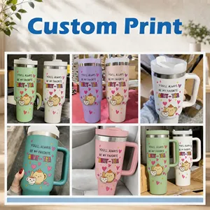 Custom Cartoon Pet Stainless Steel 40oz Double Wall Vacuum Insulated Tumbler with Handle and <b>Straw</b> BPA Free Leak-Proof - Product Image 2
