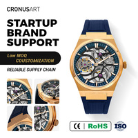 Montre mécanique tourbillon personnalisée de luxe pour homme CRONUSART, boîtier en titane or rose avec bracelet en caoutchouc bleu, édition limitée