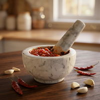 Mortier et pilon en marbre blanc 14,8*7cm pour épices et herbes – Ustensile de cuisine