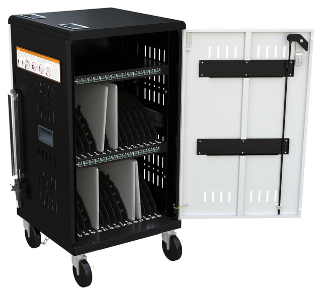 USB-C/USB-A Fast Charging Cart 30 Bays 19 Inch Steel Plastic CE Certified School Classroom/Library/Public Area Tablet/Laptop