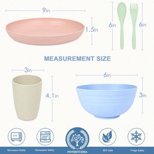 Assiettes Rondes Biodégradables Personnalisées en Paille de Blé, Bols et Tasses pour Enfants et Adultes – Ensembles de Vaisselle - Product Image 2