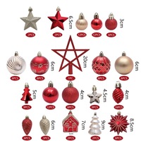 Ensemble de 132 boules de Noël floquées rouges et dorées, décorations de sapin suspendues en PVC avec étoile, flocon de neige et maison