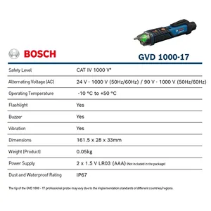 Détecteur de tension sans contact <span class=keywords><strong>Bosch</strong></span> GVD 1000-17, testeur de tension 24V-1000V, stylo indicateur de tension, auto-test de tension, détecteur intelligent de point de rupture - Product Image 6