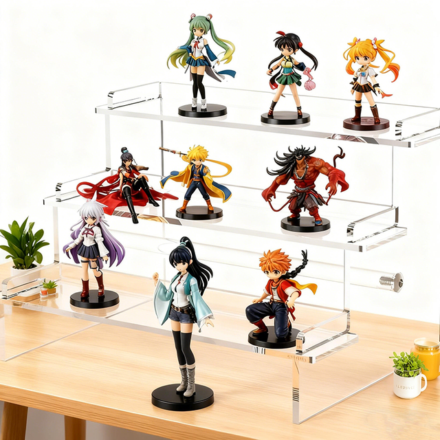 Minimalist and Modern Transparent 3-Layer Acrylic Portable Detachable Shelf Riser Display Stand for for Figurines