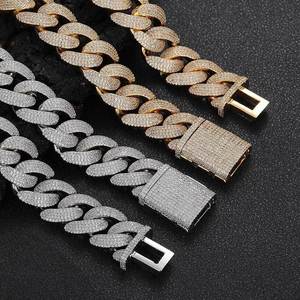 20mm Width One Row Natural Stone Cuban Link <b>Bracelet</b> 925 Silver & <b>White</b> <b>Gold</b> Plated Fashion Hip Hop Fine Chain Jewelry - Product Image 2