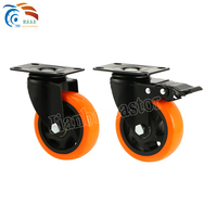 Roulettes pivotantes industrielles robustes en PU orange de 2 pouces, lot de 4 avec protections filetées, fixation par plaque, pour meubles et établis