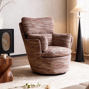 Sillón Individual de Tela Estilo Francés, Sillón Giratorio Marrón para Sala de Estar - Product Image 1