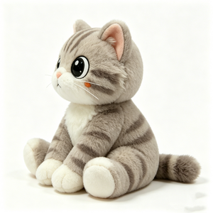 Customized Chubby blush cheek striped grey <b>cat</b> <b>plush</b> doll complete fluffy tail minimalist dorm decor - Product Image 1