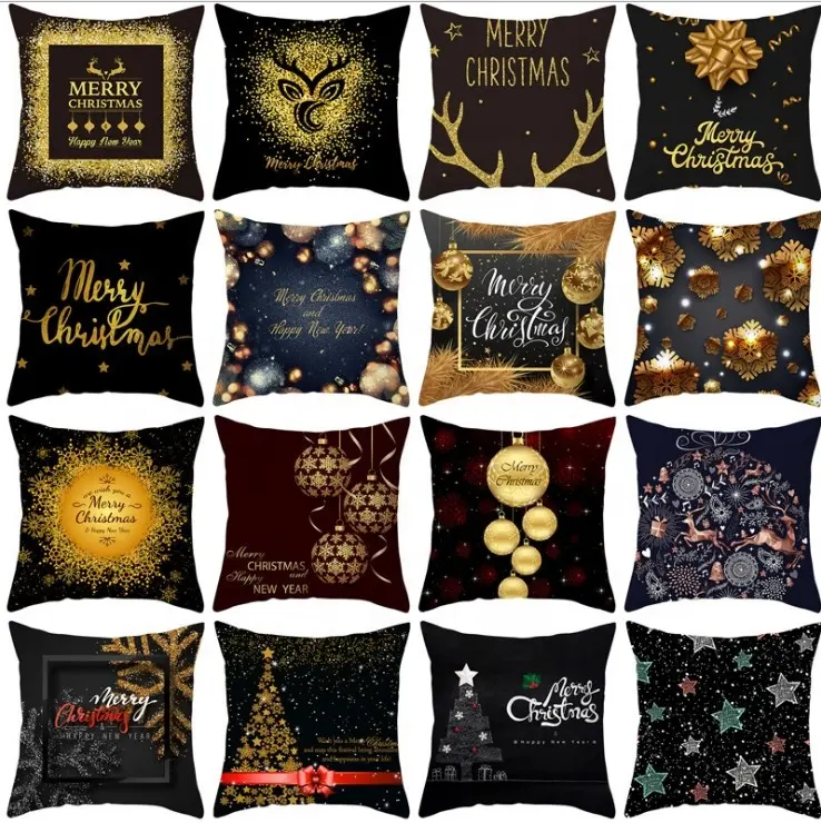 45*45cm Merry Christmas Letters Cushion Cover Black Snowflake Decorative Pillows Cover for Home Sofa Throw Pillowcase