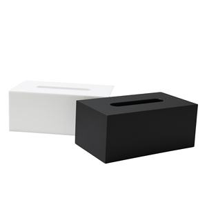 Caja de pañuelos de acrílico negro mate y blanco, dispensador de pañuelos rectangular moderno para baño, tocador y decoración de hotel - Product Image 3