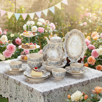 Service de vaisselle en céramique écologique de style français vintage, motif végétal, bleu azur rêve, rétro, pour dessert, gâteau, thé de l'après-midi, pâtisserie