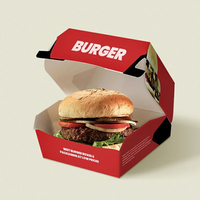 Caja de Hamburguesas Desechable de Papel Kraft Reciclable para Comida para Llevar, Empaque de Comida Rápida, Moderna Caja de Hamburguesas Negra con Logotipo