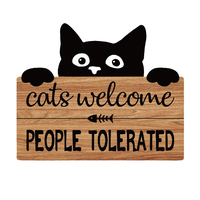 Panneau de bienvenue pour chat, chats Bienvenue aux gens tolérés Kitty Kitten Footprint Plaque en bois, 10X11 pouces Black Cat Wall Decor