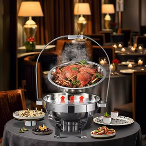 Plat à chafing de luxe en acier inoxydable argenté de 4,5 L avec dôme suspendu en diamant, nouveau design pour usage hôtelier, capacité ronde de 8 L - Product Image 4