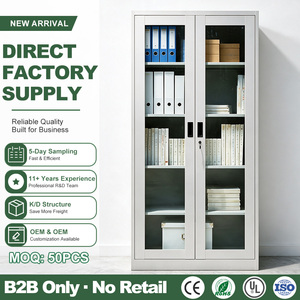 Wholesale <strong>Tall</strong> Glass <strong>Door</strong> Metal Filing Cabinet <strong>with</strong> 4 Adjustable <strong>Shelves</strong> Lockable Office Storage <strong>Cupboard</strong> for Document Archive - Product Image 1