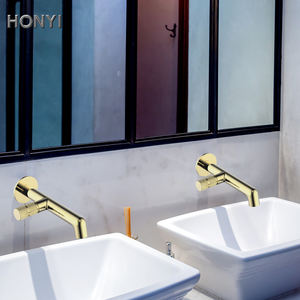 Grifo de lavabo monomando de latón dorado cepillado, empotrado en la pared, con válvula de cerámica, para baños de hoteles y salas. - Product Image 3