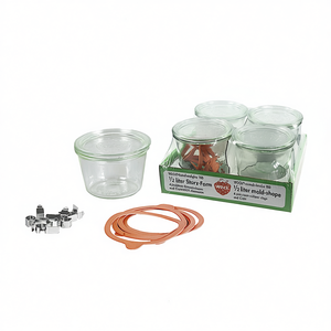 Weck Round Rim Jar 100 1/2 Liter Mold Shape 4 Jars With Rubber <b>Rings</b> And <b>Clips</b> - Product Image 2