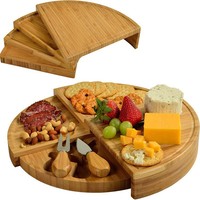Bamboe Kaasplank Met 2 Mes Draaibare Ronde Kaas Serveerschaal Vouwbare Snijplanken Voor Fruitvlees