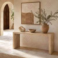 Table console minimaliste en pierre naturelle beige travertin pour entrée, couloir, salon, hall, villa, intérieur