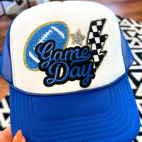 Patch de football en chenille bleue avec bordure dorée scintillante, appliqué brodé style rugby américain, badge sportif en tissu éponge pour veste universitaire