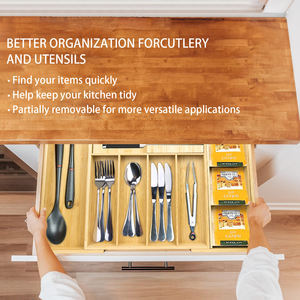 GL bambu ayarlanabilir gümüş kap tepsisi çatal bıçak kabı bıçak bloğu mutfak çekmecesi organizatör ile - Product Image 6