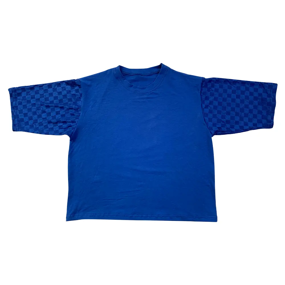 Kaus Produk Baru kaus cocok kotak-kotak lengan terry biru kasual kaus dewasa untuk musim panas