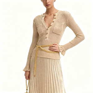 Articoli popolari ora di fascia alta primavera autunno nuovo maglione a maniche lunghe in maglia a maniche lunghe gonna plissettata per donna produttori di abbigliamento - Product Image 6