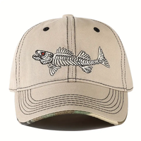 Topi Baseball 6 Panel Bordir Tulang Ikan 100% Katun Jahitan Kontras Unisex untuk Memancing Santai di Luar Ruangan, Topi Pelindung Matahari untuk Pria/Wanita