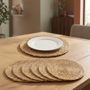Hyacinth Boho Woven Rattan Brown <b>Placemats</b> Natural Farmhouse Weave Rustic <b>Wicker</b> Set of 8 13.5 Inch - Product Image 2