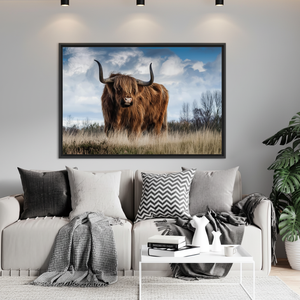 Printed Canvas Artwork: Highland Cow <b>Poster</b>, Scottish Animal Art,BLACK <b>FRAMED</b> CANVAS - Product Image 3