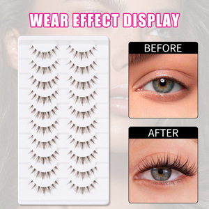 <span class=keywords><strong>Faux</strong></span> cils synthétiques style coréen, 10 paires, marron, design cartoon, tige transparente, boîte personnalisable avec logo - Product Image 2