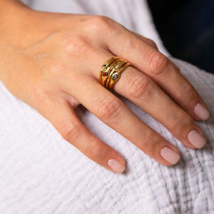 Anillo de Plata 925 Xinyun con Circonita Cúbica Plana y Ojo Turco, Exquisito Anillo <span class=keywords><strong>Sello</strong></span> para Mujer con Rubí y Aguamarina - Product Image 5
