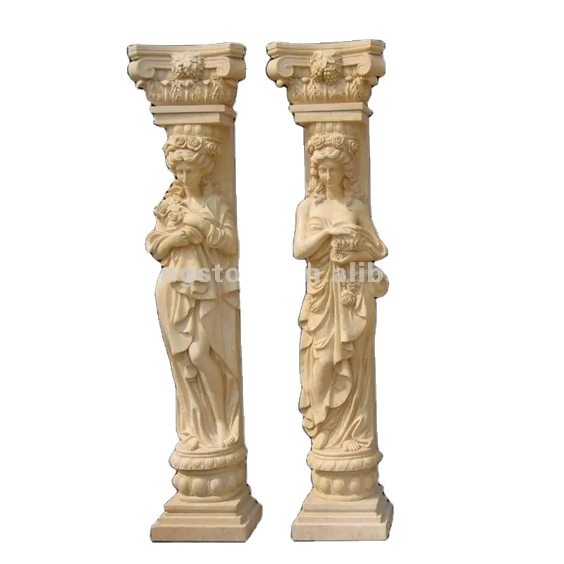 Gebäude Stein bau Dekoration Gelber Marmor Griechische Weibliche Statue Römische Säule