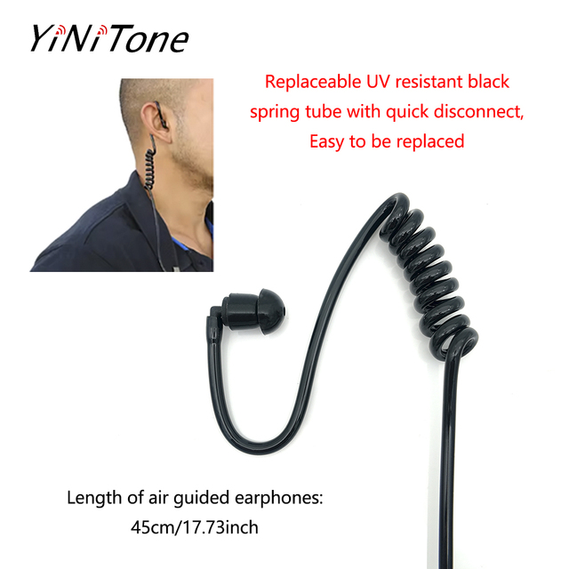 Replacement Black/Transparent Coil Acoustic Air Tube Earplug In-Ear Universal High Quality Two-Way Radio Walkie Talkie Headset