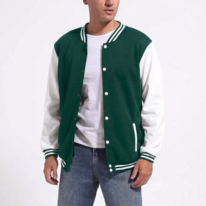 Veste universitaire pour homme, verte et blanche, décontractée, en coton et polyester, col montant, boutonnée, personnalisable, style Letterman - Product Image 1