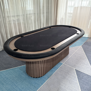 Mesa de Póker de Madera de Roble Macizo de Alta Calidad para Sala de Estar de Villa, Mesa de Ajedrez y Cartas con Cuero Negro y Portavasos de Acero - Product Image 5