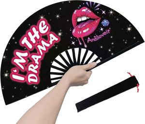 Abanico de Bambú Fluorescente Reactivo a los Rayos UV, Abanico Plegable para Fiestas Rave, Discotecas y Festivales, Impresión Personalizada Disponible - Product Image 1