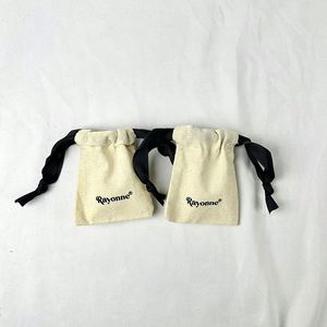Recyclable Eco-Friendly Cotton Canvas Gift <b>Pouch</b> with <b>Drawstring</b> and Screen Printed Custom Logo for Jewelry Watch & Eyewear - Product Image 3