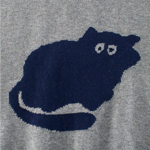 Suéter para Niñas, Color Gris Plateado, Tejido de Punto con Diseño de Gatito, Algodón Puro, Capa Base, Primavera Otoño, Ropa de Punto Infantil - Product Image 4