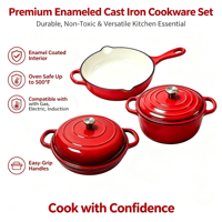 Ensemble de 3 casseroles en fonte émaillée, compatibles four, avec faitout et poêle, pour cuisinières à induction et à gaz