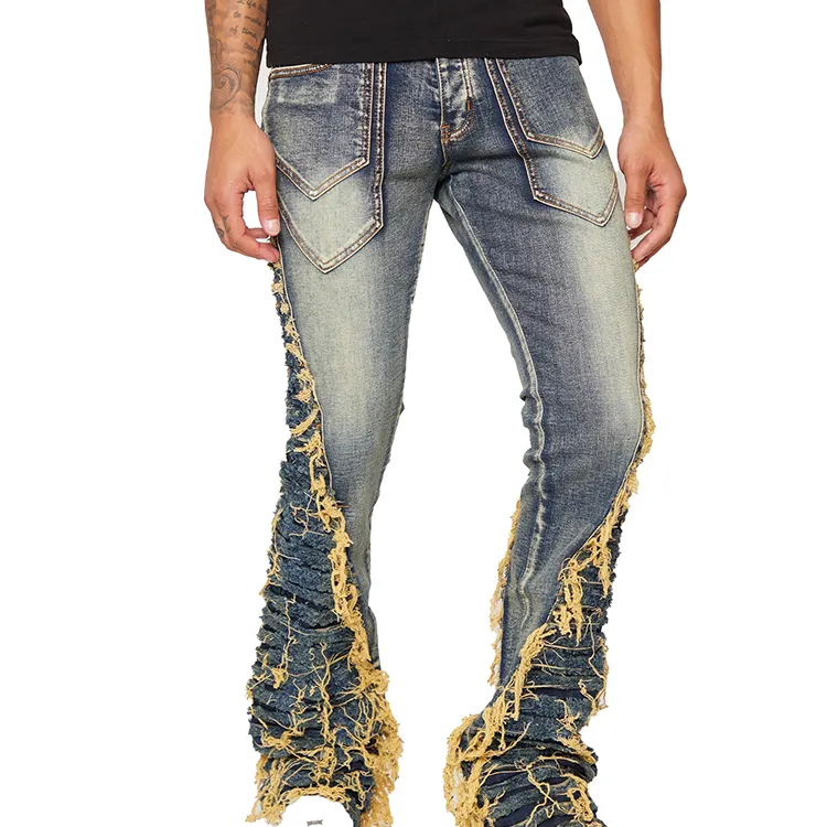 DiZNEW Wholesale Custom High Quality Skinny Fit Patches Denim Jeans Men Slim Ripped Jean Pants