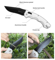 Couteau de survie tactique pliable EDC Yeehand à lame tranchante en acier D2 personnalisable avec manche en aluminium