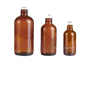 Amber Boston Glass Bottle with Plastic Cap, 1 oz, 2 oz